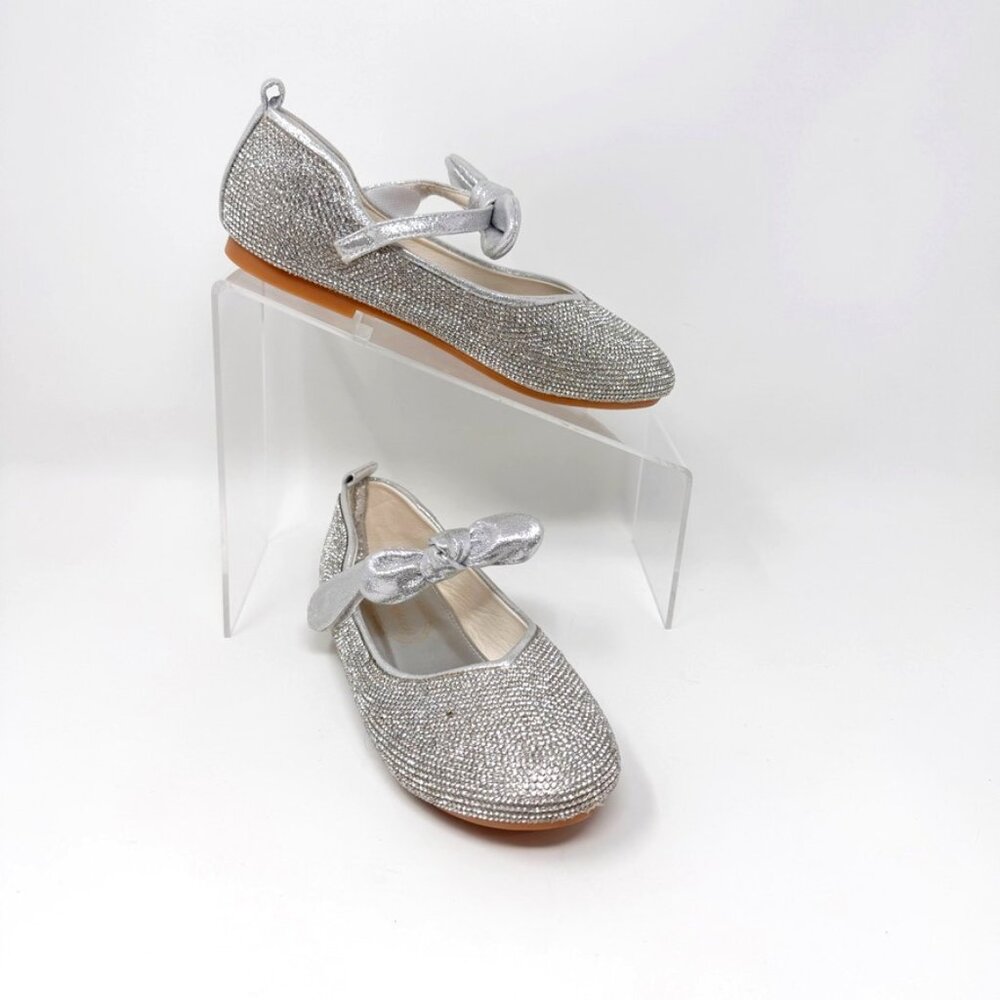 Princess Girls Silver Rhinestone Hook & Loop Mary Jane Shoes  Size 4.5 US 36 EU